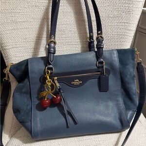 Coach Navy Leather Tote with Cherry Charm